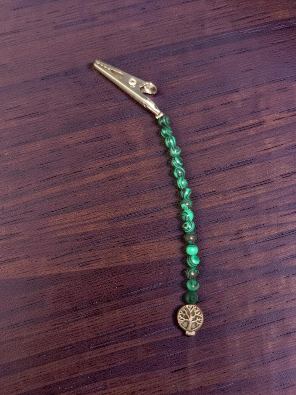 Malachite beaded Gator clip~ handmade